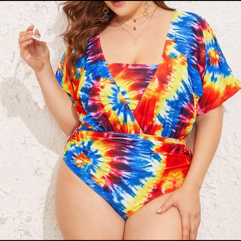 2XL tie dye bandeau two piece swimsuit